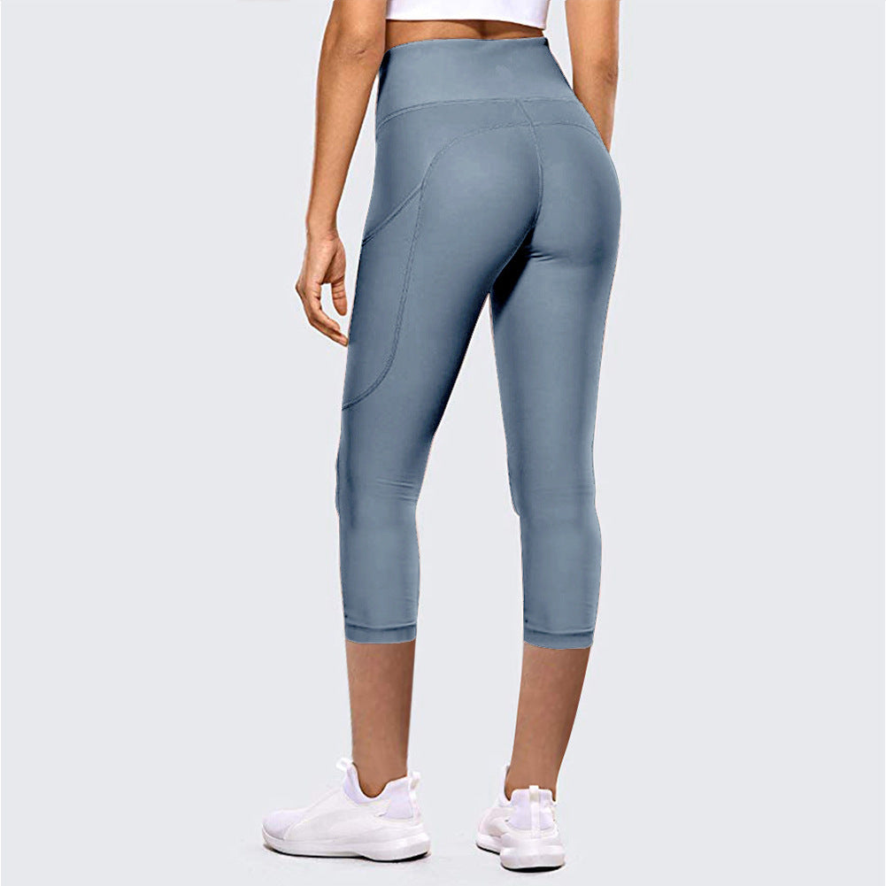High-Waist Hip-Lifting Cropped Yoga Leggings for Women Outdoor Fitness Sports Pants - Blue / XS