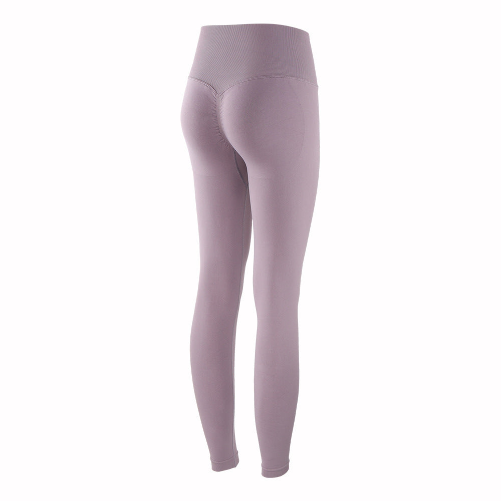 Peach Hip Knit High Waist Fitness Pants Stretch Quick-Drying Tights - Purple / S