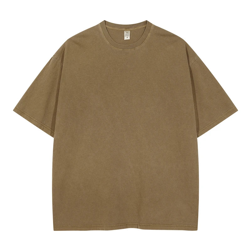 ZODF 2024 Summer Men 200gsm Washed Cotton Solid T Shirts Loose Unisex Male Casual Basic Comfortable T-Shirt Brand Tees HY0254