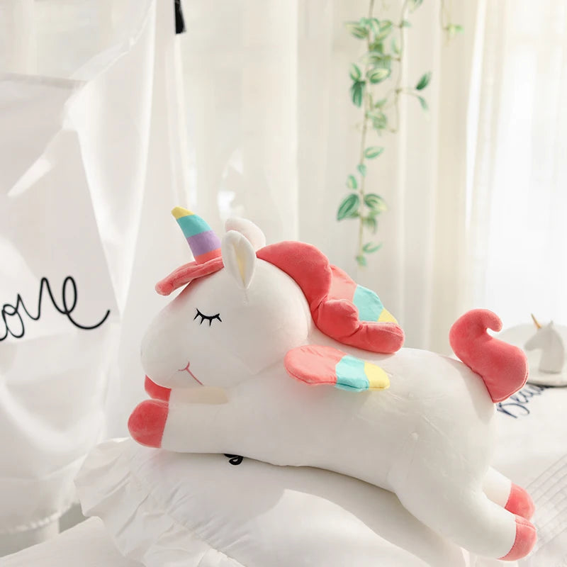 40~100cm Giant Lying Unicorn Plush toy Super Soft stuffed Unicornio Doll Pillow Bed Decor Cushion Phone Holder Gift for Girl