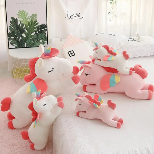 40~100cm Giant Lying Unicorn Plush toy Super Soft stuffed Unicornio Doll Pillow Bed Decor Cushion Phone Holder Gift for Girl