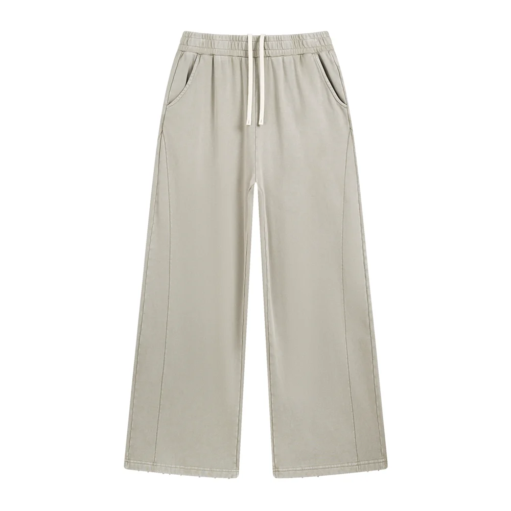 ZODF Retro 2025 Autumn Men 380gsm Washed Cotton Pants Unisex Patchwork Distressed Heavyweight Loose Solid Terry Trousers HY1071