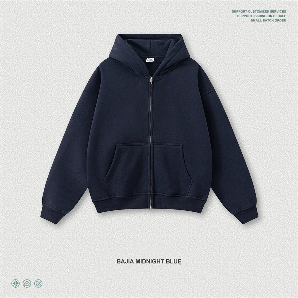 ZODF Fashion Winter 345gsm Boxy Fleece Zipper Hoodie For Men Unisex Cusual Loose Fit Warm Hooded Coat Outwears HY1178