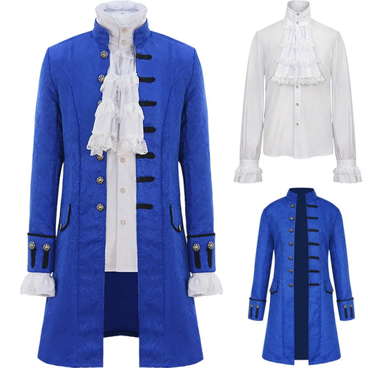 Men Medieval Vintage Prince Costume Pirate Cosplay Shirt Trench Renaissance Victorian Edwardian Men Viking Warrior Knight Outfit
