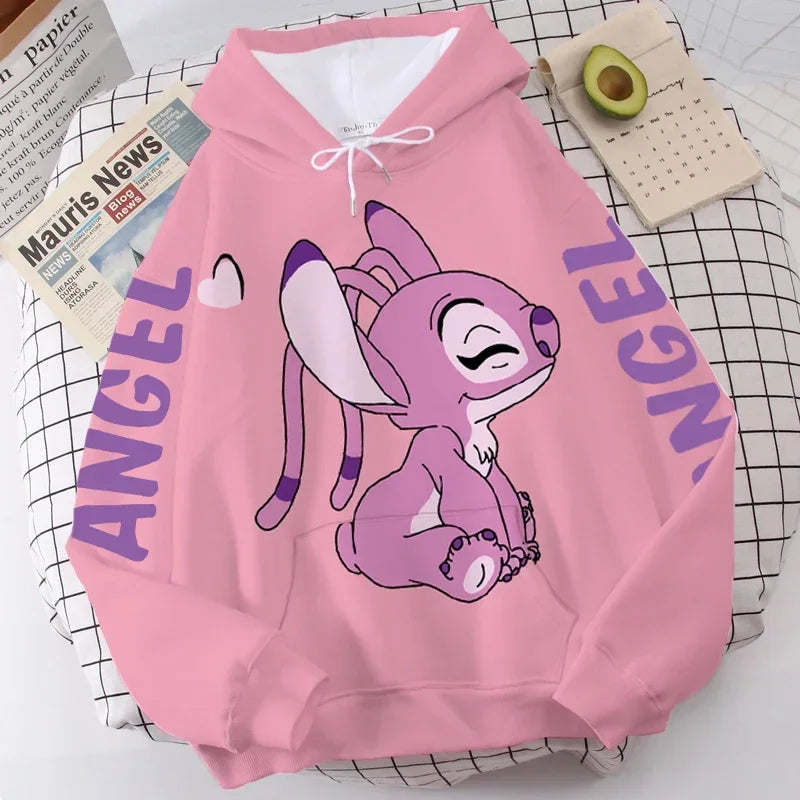 Women's Long Sleeve Oversized Hoodie MINISO Disney Gothic Kawaii Lilo & Stitch Pattern Sweatshirt Y2k Winter Fashion Coat Sale
