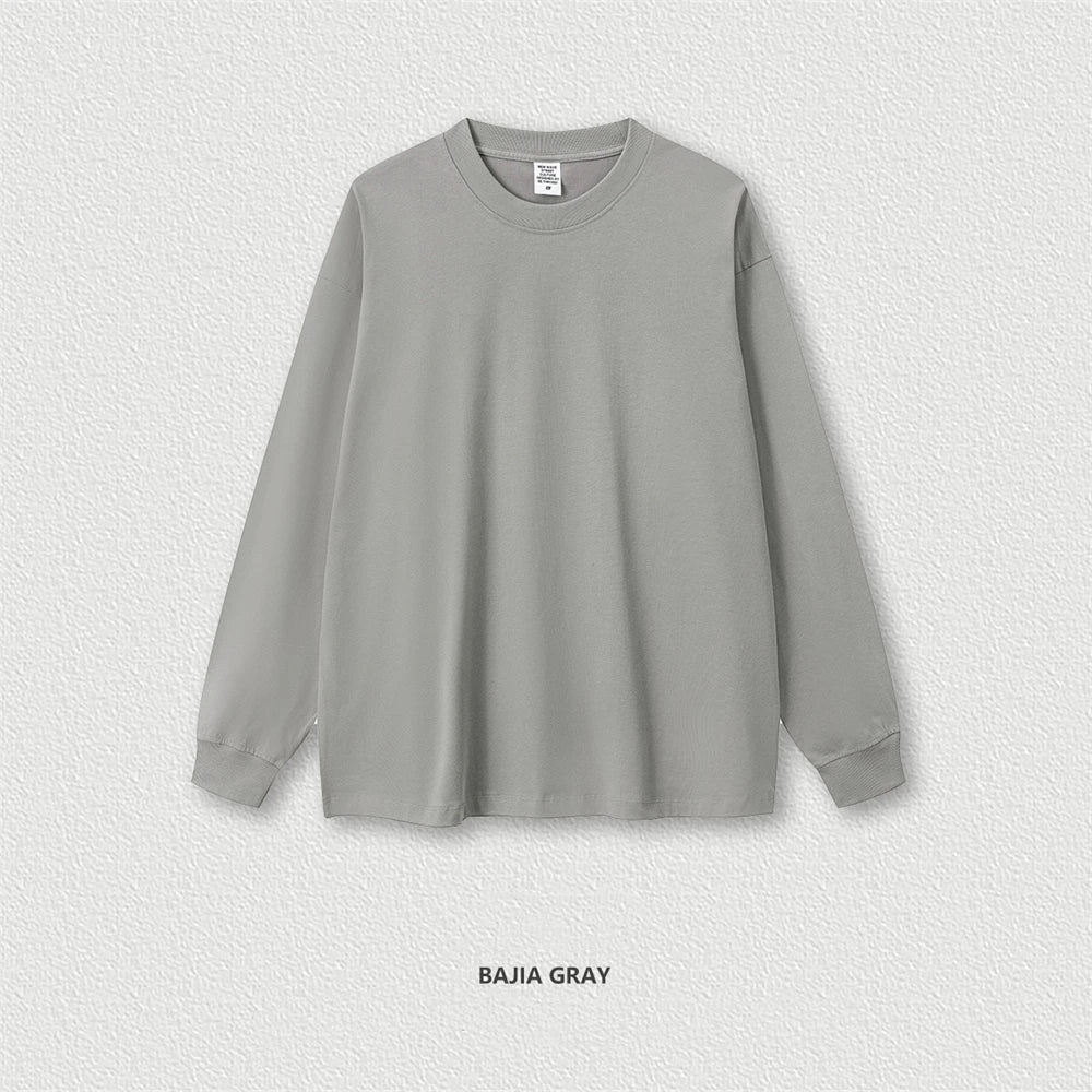 ZODF New 2024 Autumn 225gsm Loose Solid T-Shirt For Men Retro Unisex Antibacterial Full Sleeve T Shirts Brand Tops HY0871