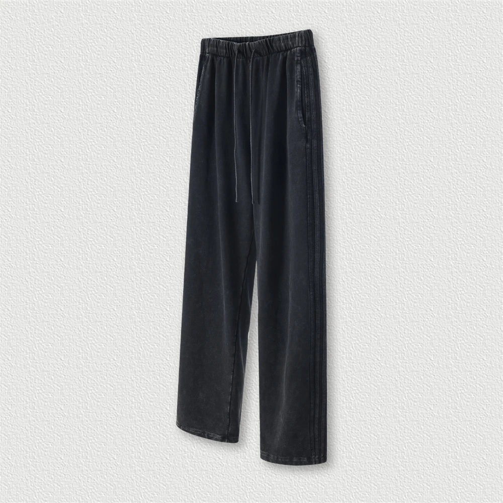 ZODF Autumn Winter Men Washed 450gsm Cotton Jersey Oversized Straight Pants High Street Streetwear HY0626 - black / XL