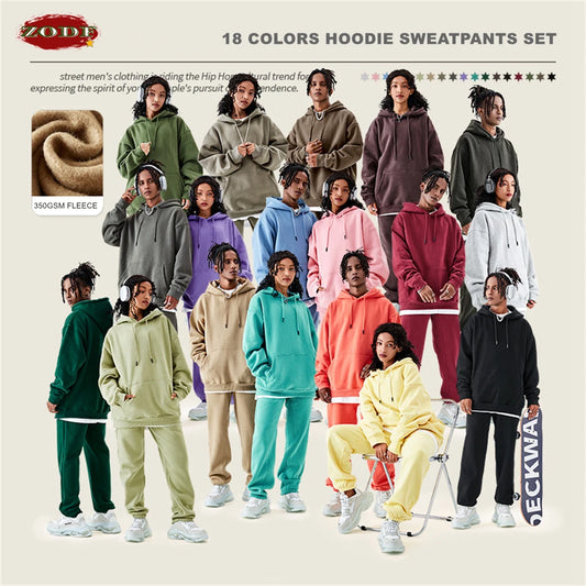 ZODF Casual Winter Men 350gsm Fleece Hoodies Unisex Women Loose Warm Solid Hooded Sweatshirts Pullovers 18 Colors HY0728