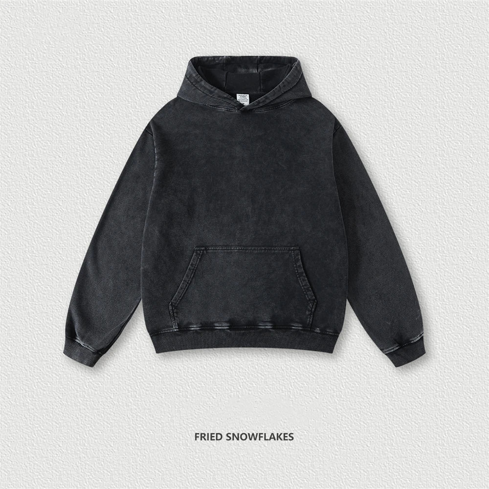 ZODF Retro Men Heavyweight Washed Cotton Hoodies Unisex Loose Thick 420gsm Hooded Sweatshirts Pullovers Coats HY0466