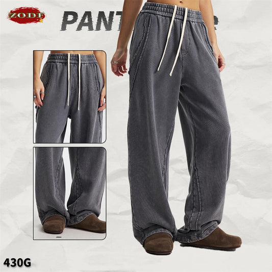 ZODF Retro 2025 Autumn Man Washed Cotton Straight Pants Unisex 430gsm Distressed Patchwork Oversized Trousers Sweatpants HY1168
