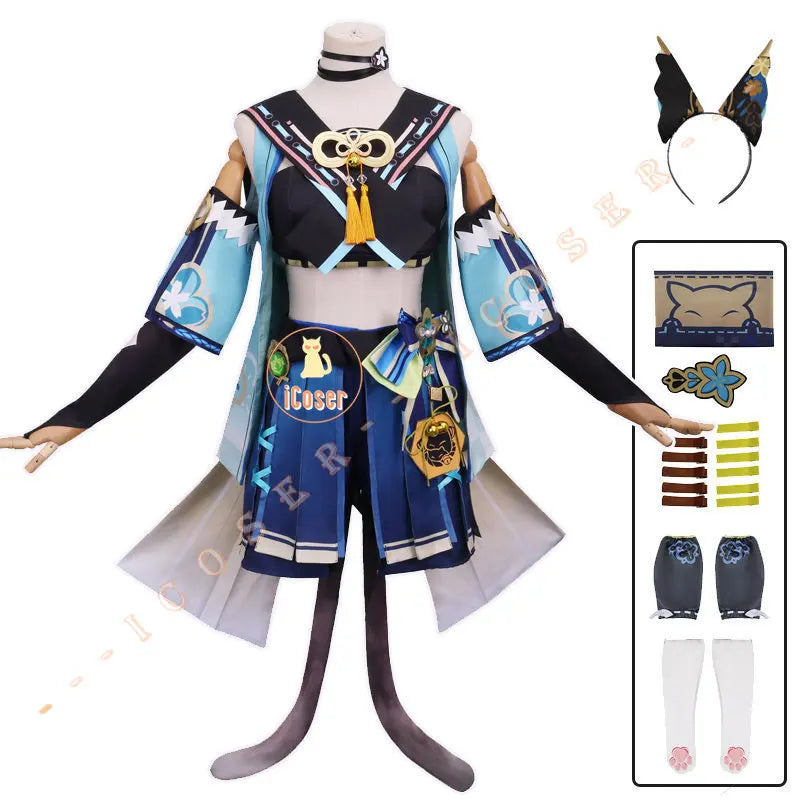 Kirara Cosplay Costume Wig Genshin Impact Game Uniform Outfit Headwear Tail Cat Upon The Eaves Vision Inazuma Party for Women