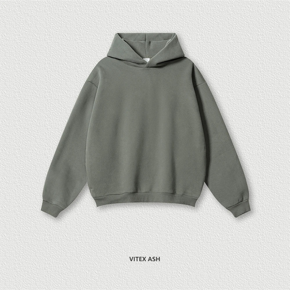 ZODF New Winter Men Solid Fleece Hoodies Unisex Women 345gsm Loose Warm Side Zipper Pocket Hooded Pullovers Brand Clothes HY0867