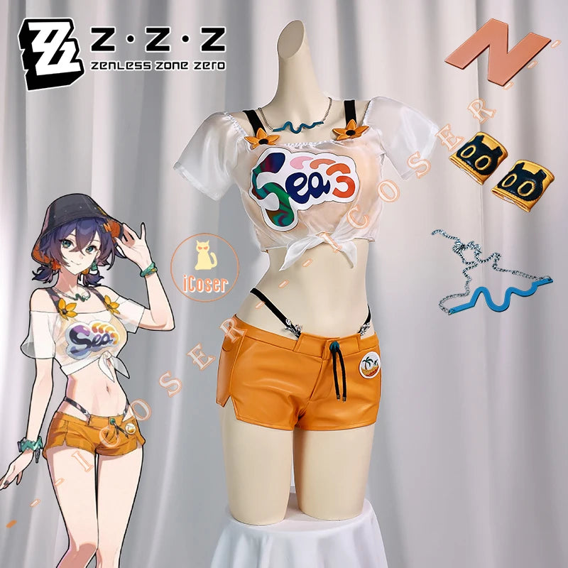 Zenless Zone Zero Belle Cosplay Costume Swimsuit Summer Swimwear Hat Headwear Earrings Phaethon Wise Halloween Party Women Girls