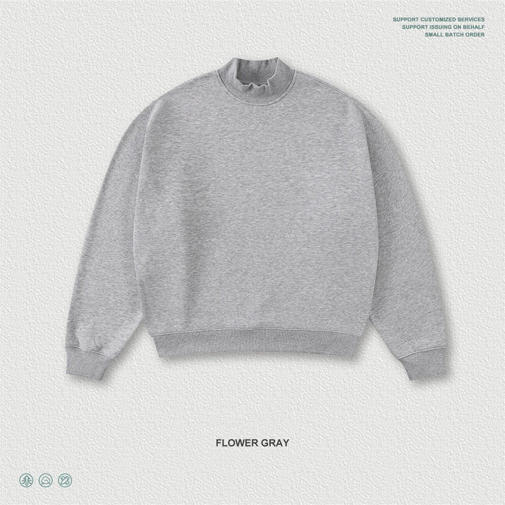 ZODF New Winter Man 345gsm Loose Fit Fleece Sweatshirt Unisex Cusual Boxy Warm Half Turtleneck Pullovers HY1181