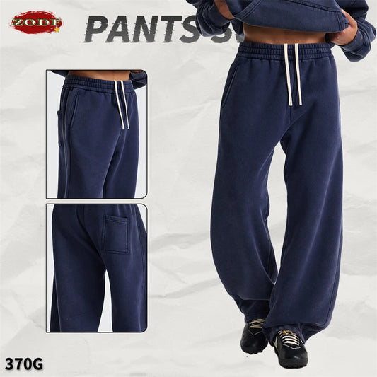 ZODF New 2025 Winter Batik Washed Man Fleece Pants Unisex High Street Distressed Thick Warm Straight Trousers Sweatpants HY1166