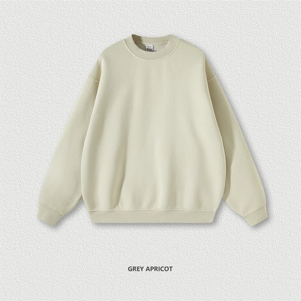 ZODF New Men Winter 355gsm Washed Fleece Sweatshirts Retro Unisex Oversized Solid O-Neck Warm Pullovers Coat Streetwears HY0639