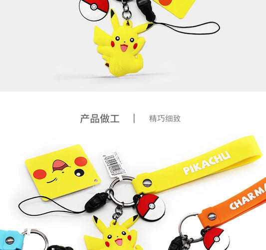 Genuine Pokemon Action Figure Pikachu Keychain Squirtle Bulbasaur Charmander Psyduck Keyring Backpack Pendant Model Toy Kid Gift