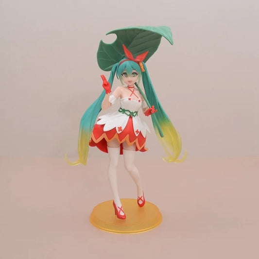 23CM Hatsune Miku Japanese Virtual Idol Singer Anime Figure Thumbelina Green Dress Girl Model Toy Gift PVC Collection Ornaments