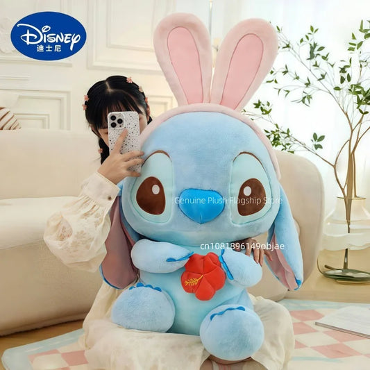 40/56/76cm Big Size Disney Stitch Angel Transformed Into A Rabbit Anime Plush Stuffed Doll Room Plushies Pillow Ornaments Gifts