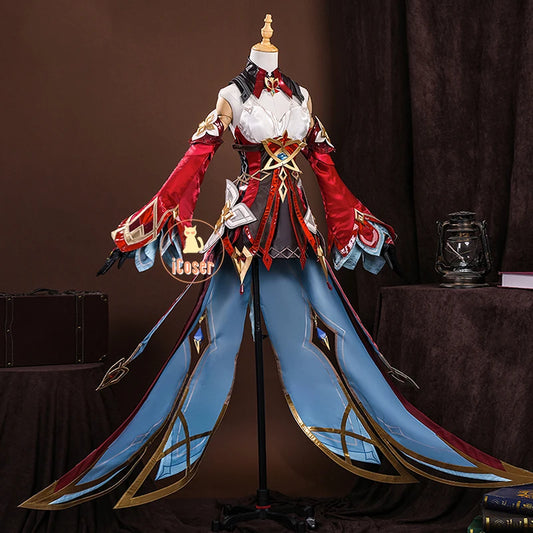 Genshin Impact Alice Cosplay Costume Wig Dress Headwear Ring Game Uniform Halloween Party for Women Girls Role Play Outfit Props