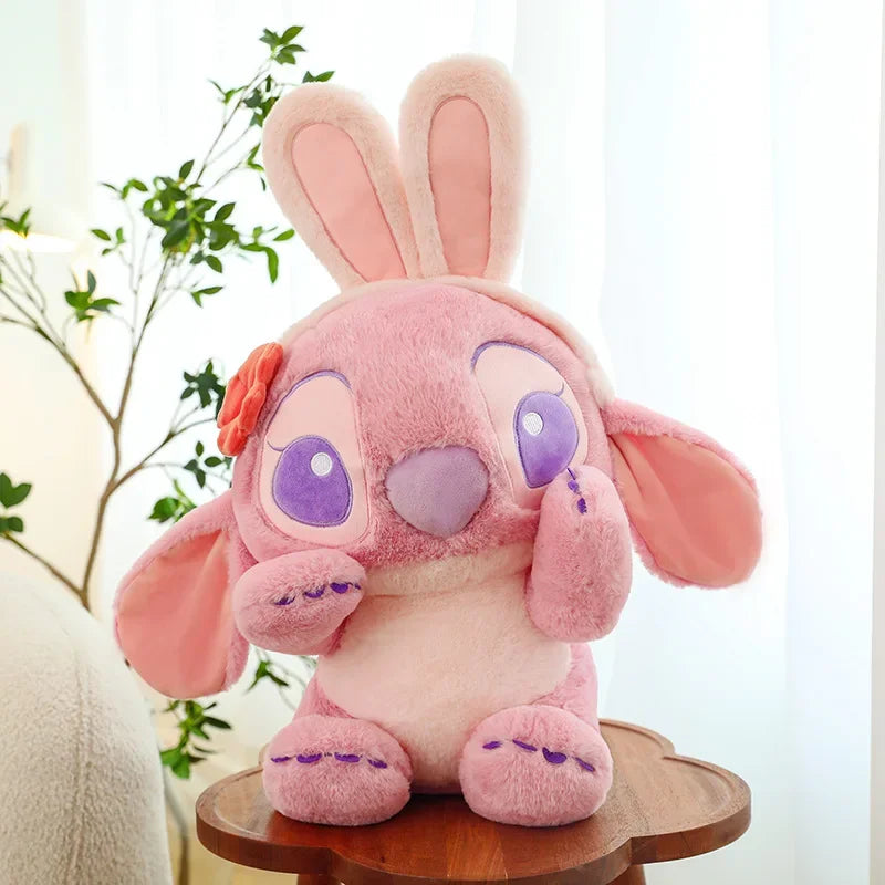 95cm Large Big Size Disney Stitch Angel Transformed Into A Rabbit Anime Plush Stuffed Doll Room Plushies Pillow Ornaments Gifts