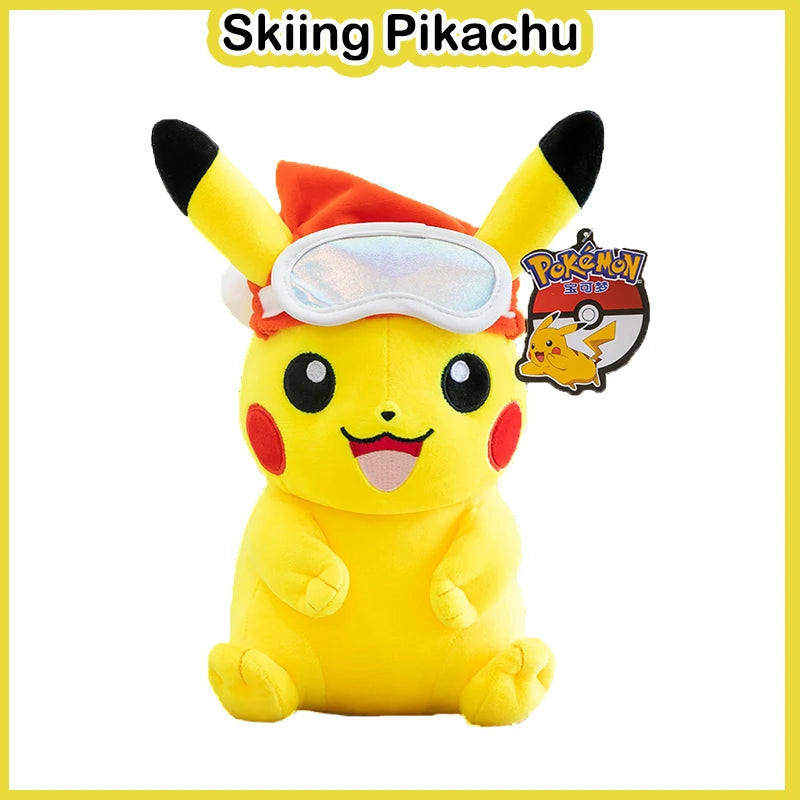 Pokemon Pikachu Plush Toys Anime Pokémon Plushie Dolls 25cm Kawaii Stuffed Pillow Skiing Pikachu Christmas Gifts for Childrens