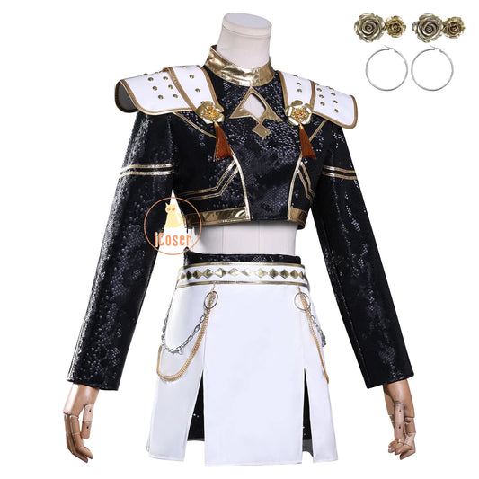 KPop Demon Hunters Zoey Cosplay Costume Black Gold Skirt Huntrix Golden Outfit Earrings Headwear Halloween Party for Women Girls