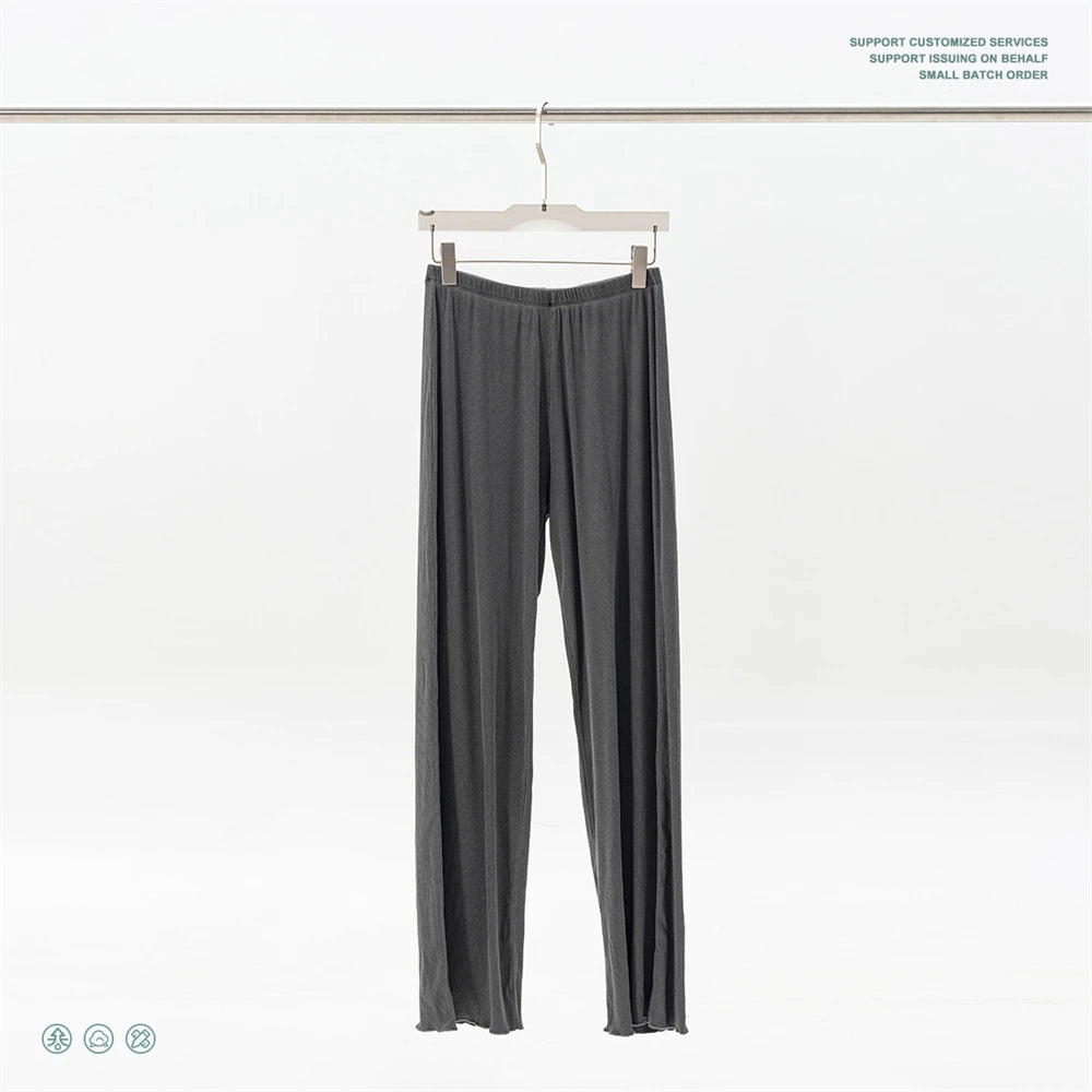 ZODF Women Solid Comfortable Loose Wide Leg Straight Pants 275gsm Elastic Waist HY1137 - Dark Grey / S / China Mainland