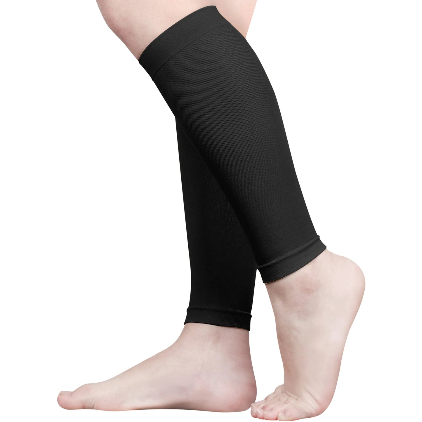 Breathable Elastic Compression Calf Support Sleeves 1 Pair for Football Cycling Running Jogging Men Women - Black / XL