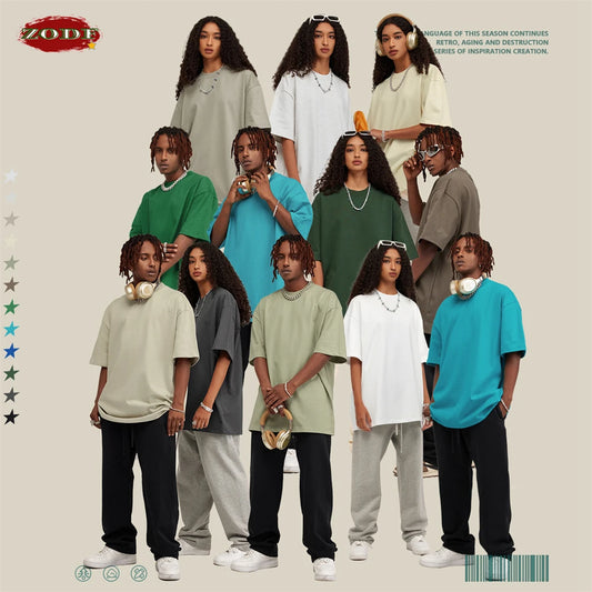 ZODF 2025 Heavy-Weight 425gsm 100% Cotton T-Shirts For Men Unisex Summer Oversized O-Neck Basic Solid T Shirt Brand Tees HY0485