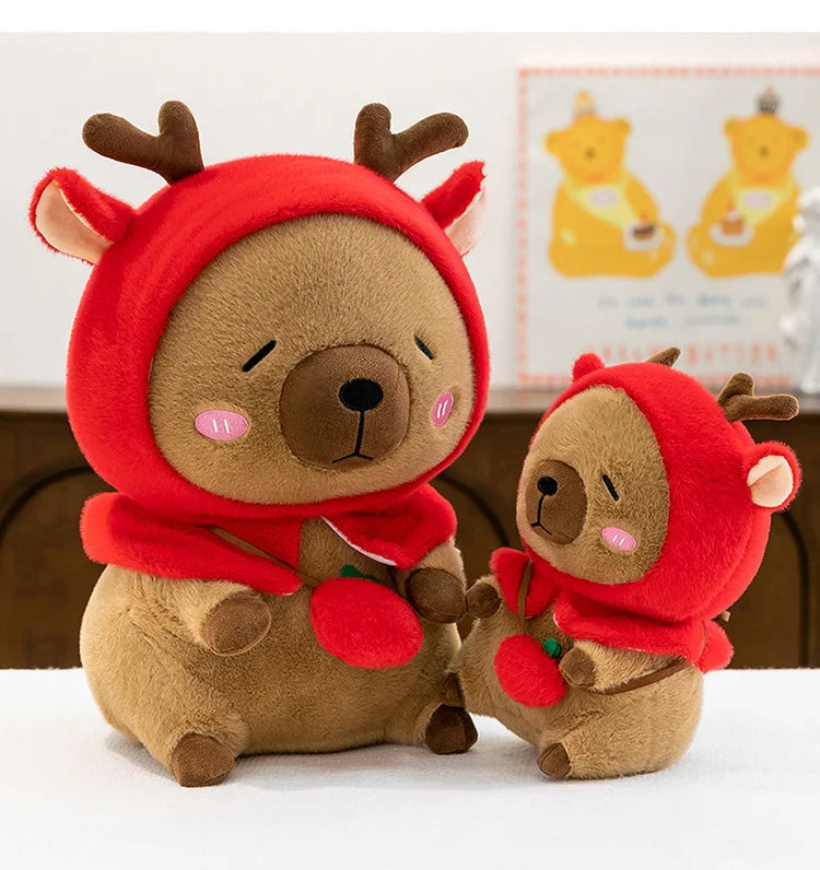 Plush Reindeer Capybara Transforming Stuffed Animal Cute Deer Cavy Doll for Kids Birthday Xmas Gift Soft Toy Bear