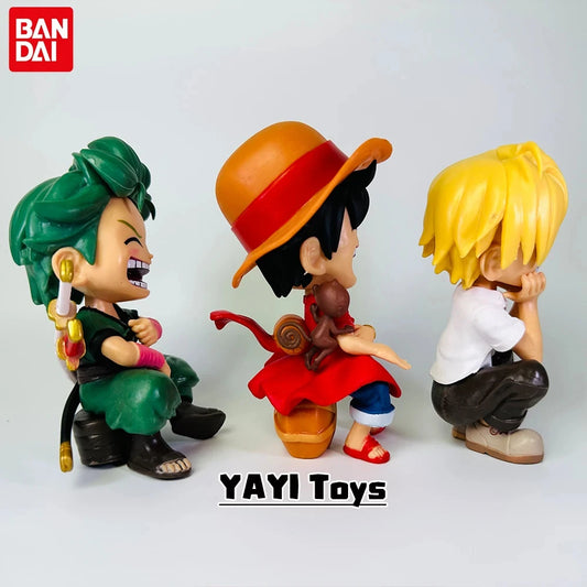One Piece Anime Figure Sitting Laughing Luffy Action Figures Kawaii Sanji Zoro Figurine Collection Toys Doll Gift Model