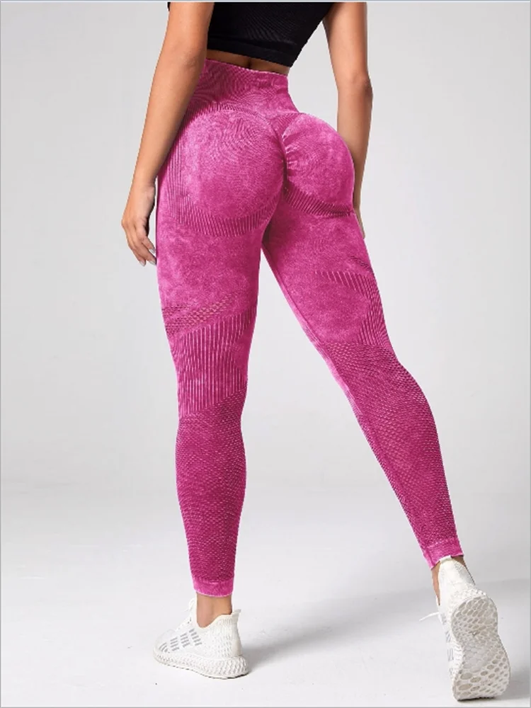 Women Seamless High Waist Leggings for Fitness Yoga Scrunch Butt Sport Tights Gym Workout Pantalones Elastic - Rose red