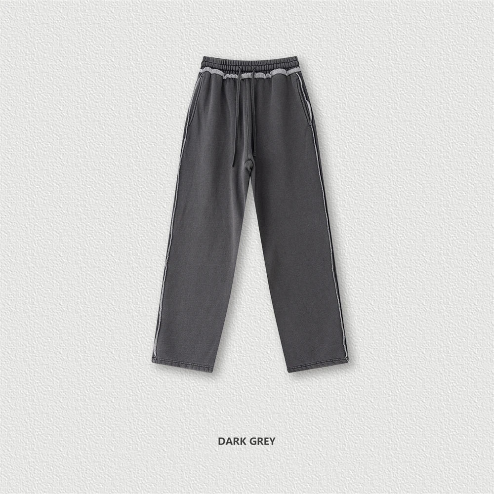 ZODF 2025 Winter Unisex Washed Fleece Straight Pants 400gsm Knitted Warm Loose Trousers HY1093 - Dark Grey / XXL