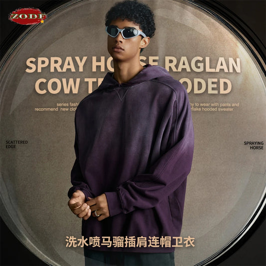 ZODF Retro Winter 370gsm Monkey Washed Hoodies For Man Unisex Oversized Off Shoulder 100% Cotton Hooded Coats Pullovers HY1136