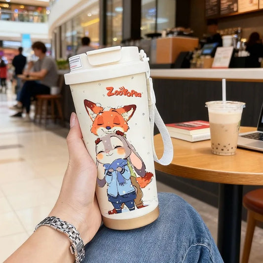 Disney Zootopia Coffee Mug Judy Nick 520ML 304 Stainless Insulated Cup Cartoon Thermos Cup Kids Student Water Cup Holiday Gift