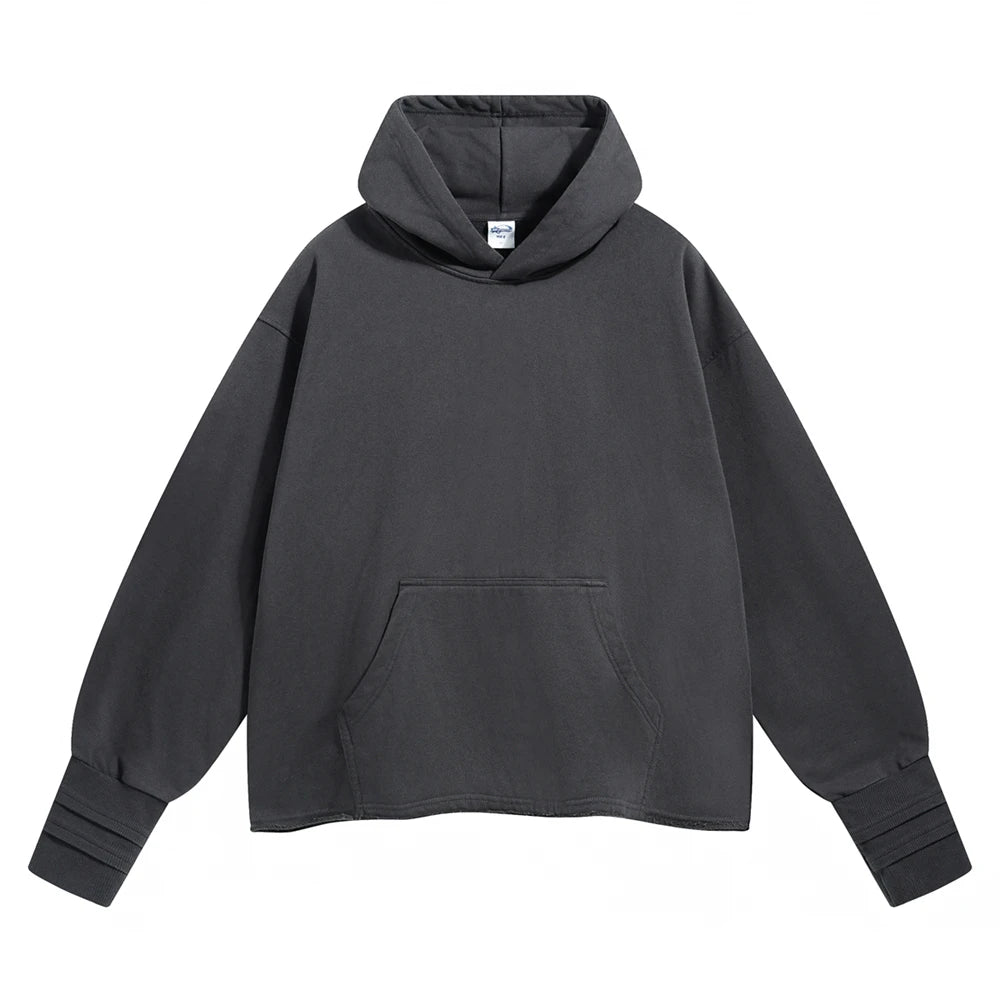ZODF Autumn Heavyweight 450gsm 100% Cotton Unisex Loose Fit Ninja Sleeve Hoodie HY0927 - Dark Grey / S / China Mainland