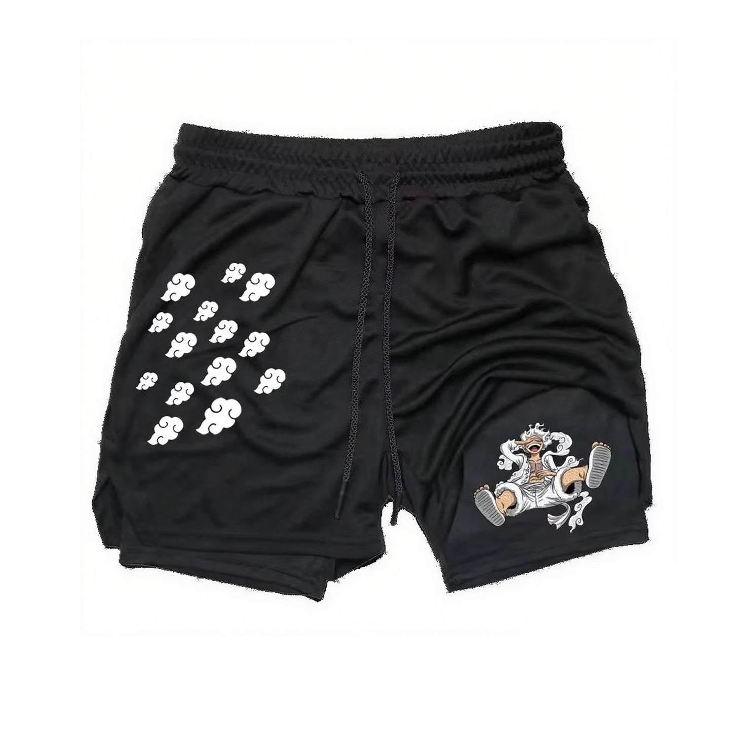 Anime One Piece Men's Shorts Quick-dry Double Layer 2-in-1 Pants Summer Graphic Print Workout Training Fitness Sports Gym Shorts