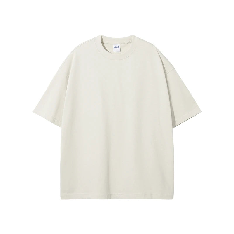 ZODF Summer 275gsm Cotton Oversized Unisex T-Shirt Men Women High Street Solid No Shrink HY0152 - Light Apricot / XL