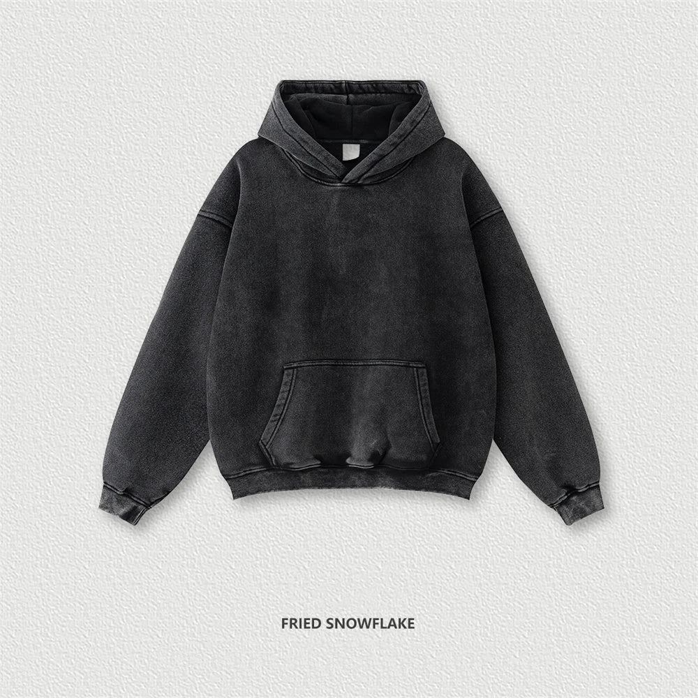 ZODF Retro Men’s Winter Washed Fleece Hoodie 360gsm Warm Knitted Loose Hooded Pullover Streetwear HY0887 - Fired