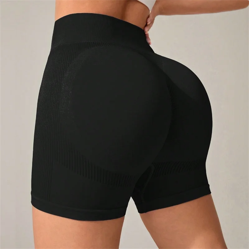 The Codex Women’s Slim Fit High Waist Seamless Hip Lifting Yoga Shorts Tight Knit Sports and Fitness Pants - Black