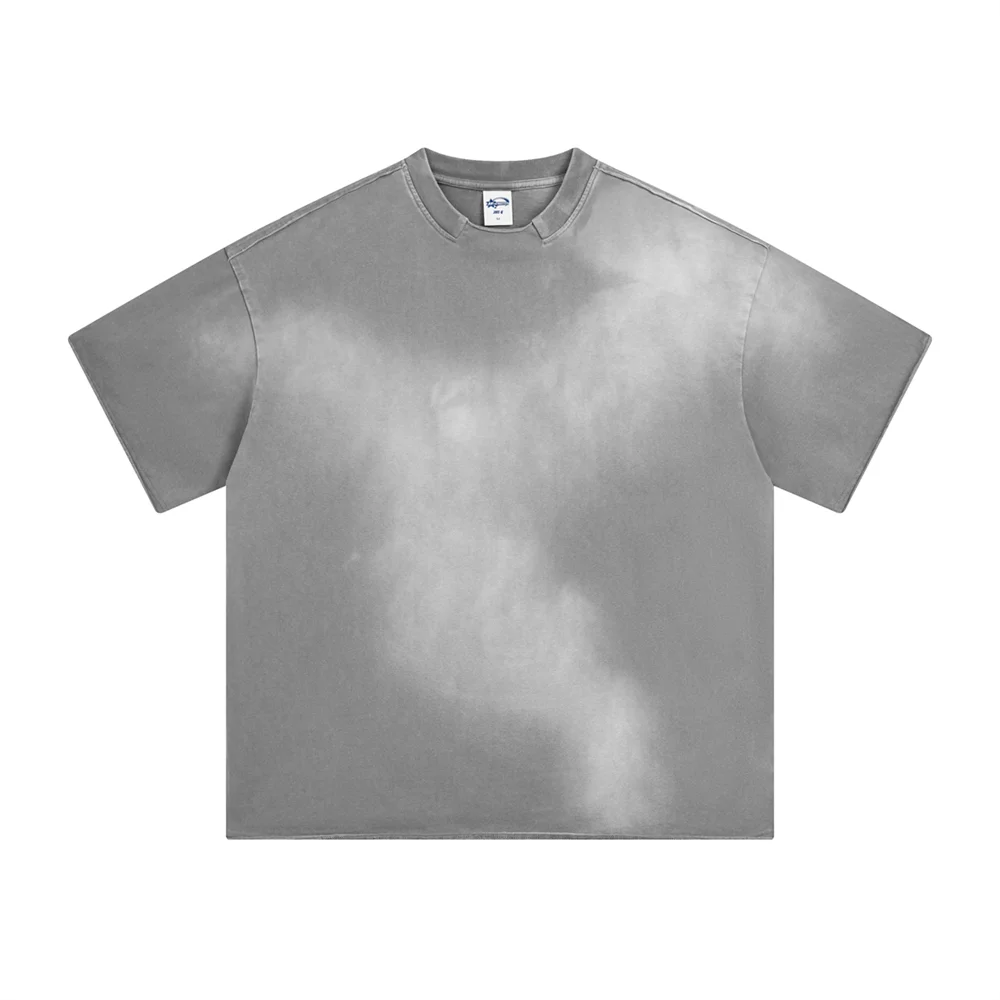 ZODF Retro Summer Men’s Oversized Washed 100% Cotton Distressed Broken Neck T-Shirt HY1050 - GRAY / S / China Mainland