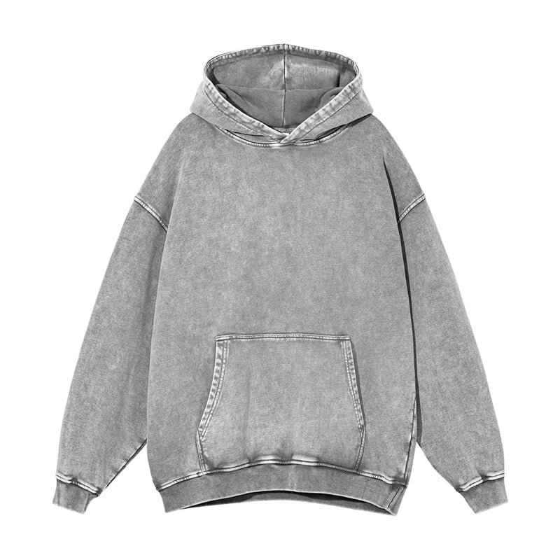 ZODF Autumn Winter Men 420gsm Heavyweight Washed Cotton Hoodie Streetwear Sweatshirt HY0307 - GRAY / XXL / China