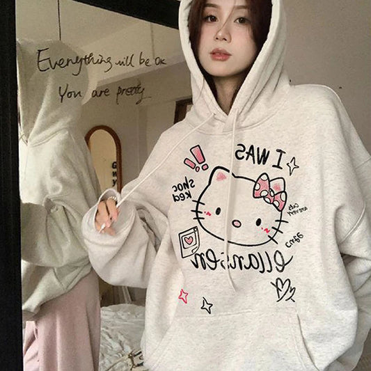 2025 Japanese Anime Hoodies Luxury Brand Sanrio Hello Kitty Pattern Sweatshirt Women Fashion Y2K Gothic Street Outerwear Tops