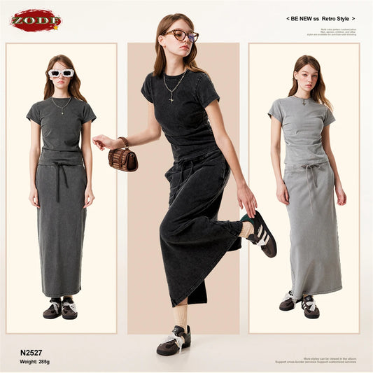 ZODF Retro 2025 Summer Women 285gsm T-Shirts Hotsweet Girls Sexy Slim Fit Washed Distressed T Shirt Brand Tees HY1013