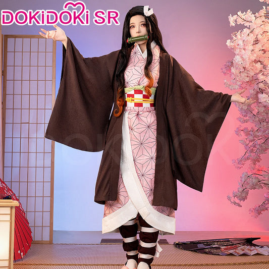 IN STOCK Kamadoo Nezukoo Cosplay Costume Anime DokiDoki-SR Women Pink Kimono Nezukoo Halloween Cosplay Wig Props