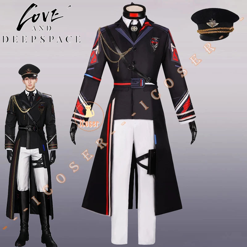 Love and Deepspace Caleb Cosplay Costume Wig Farspace Colonel Uniform Cap Outfit Halloween Party for Women Men Carnival Props