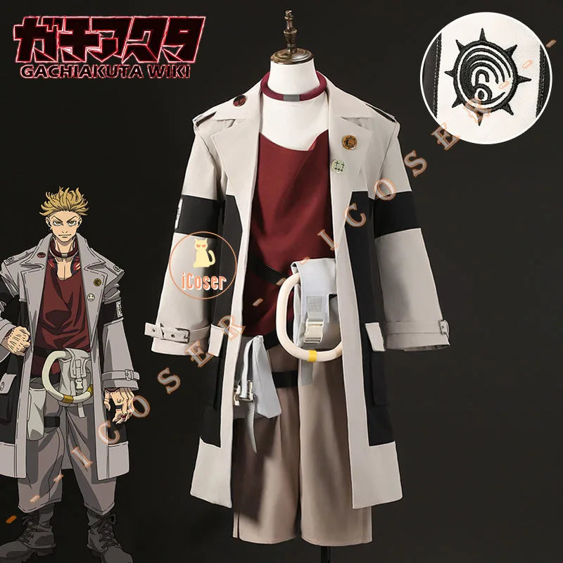 Anime Gachiakuta Enjin Cosplay Costume Wig Uniform Embroidery Earrings Badge Akuta Cleaners Halloween Party Women Men Role Play