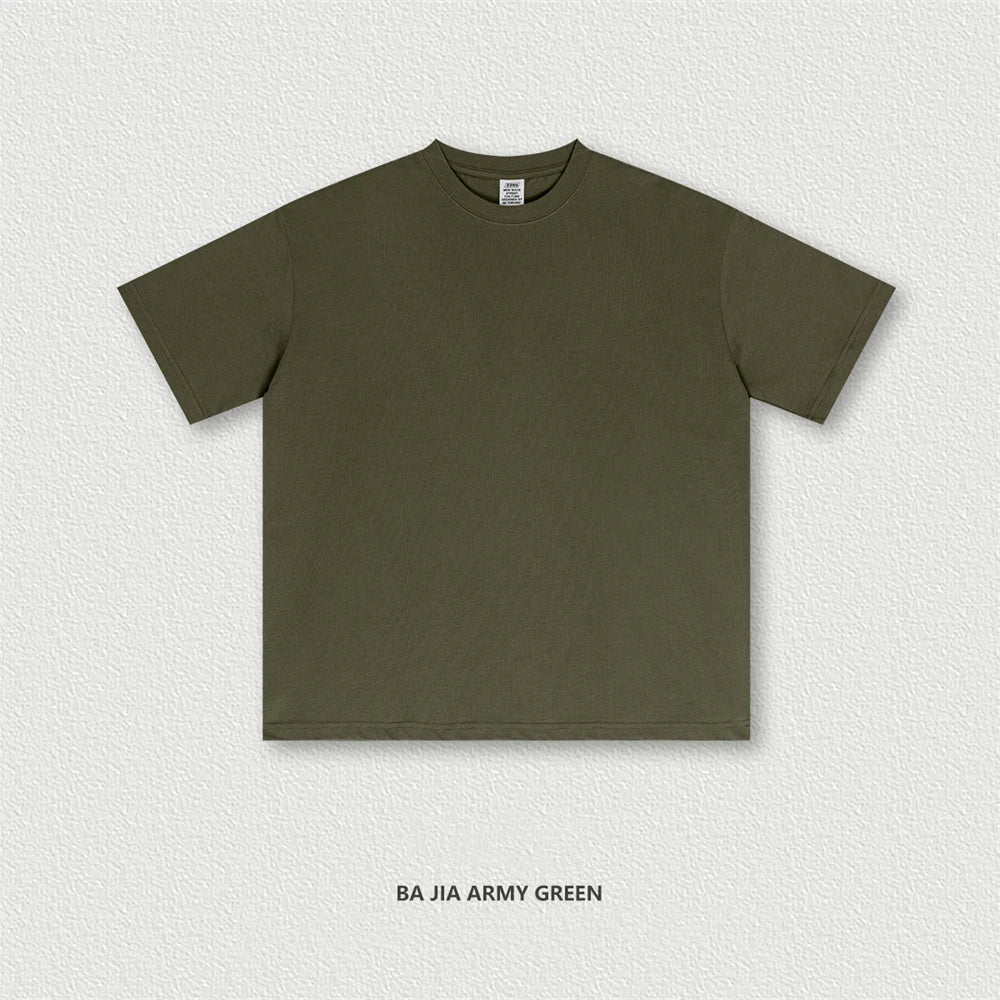 ZODF 2025 Spring Summer 235gsm Solid Cotton Unisex Loose Basic T-Shirt HY0970 - Bajia Army Green / L / China Mainland