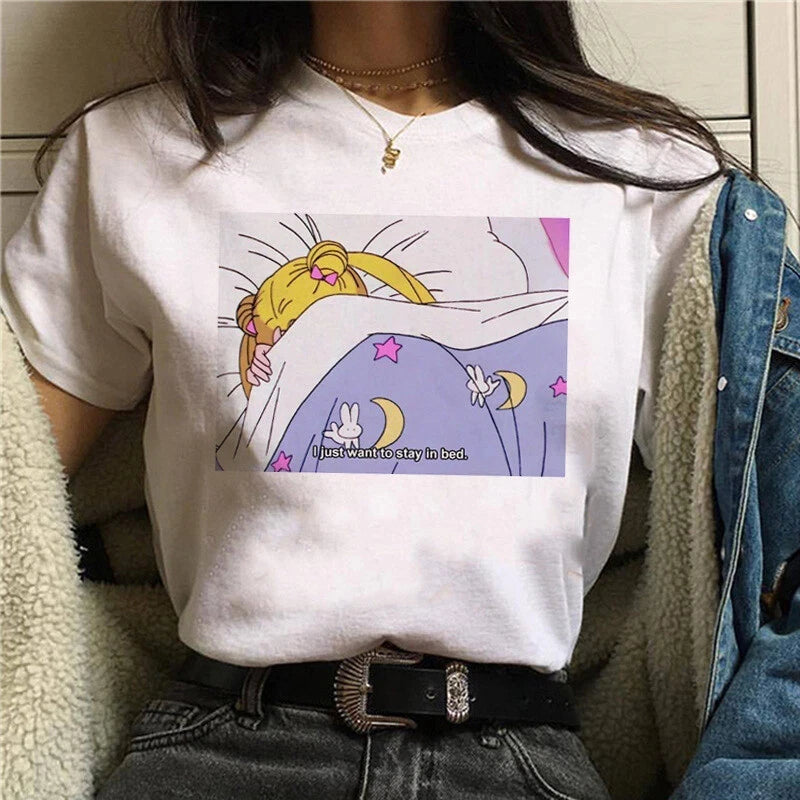 T Shirt 90s Anime Sailor Moon Retro Graphic Summer Cotton Men Women Tee Streetwear Casual Trend Short Sleeve Couple Hip Hop Top